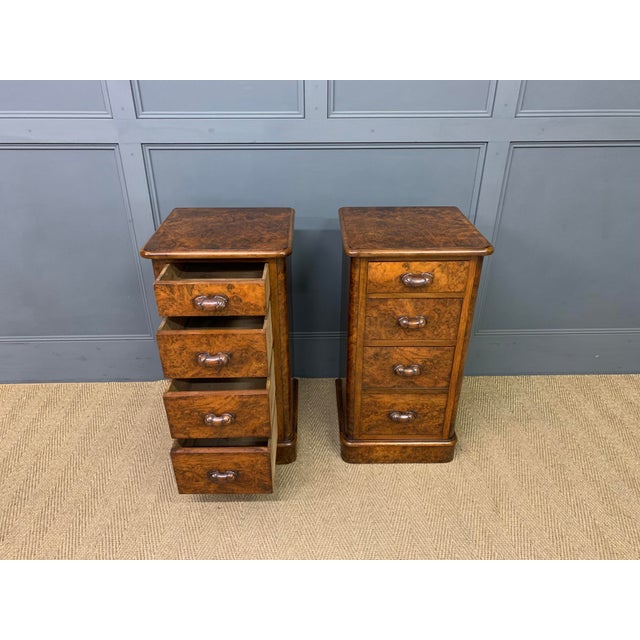 Victorian Burr Walnut Bedside Chests, 1875, Set of 2 For Sale - Image 6 of 12