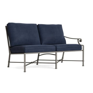 Brown Jordan Venetian Right Arm Loveseat, Mica frame with Fusion Neptune fabric For Sale
