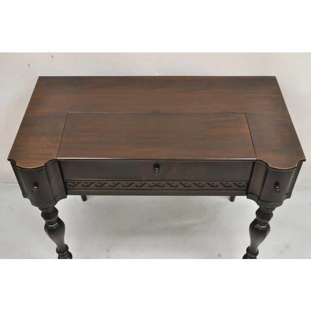 Victorian Antique Victorian Mahogany Spinet Piano Style Flip Top Secretary Writing Desk For Sale - Image 3 of 11