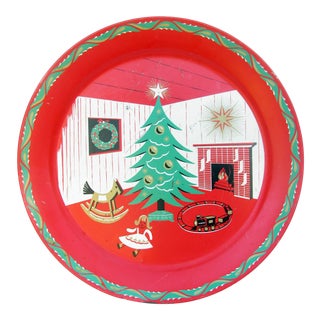1950s Marcelline Stoyke Large Tole Holiday Tray For Sale