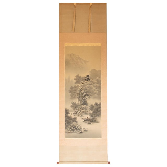 C. 1920 Taisho Era Japanese Silk Scroll Ink Landscape Painting For Sale - Image 18 of 18