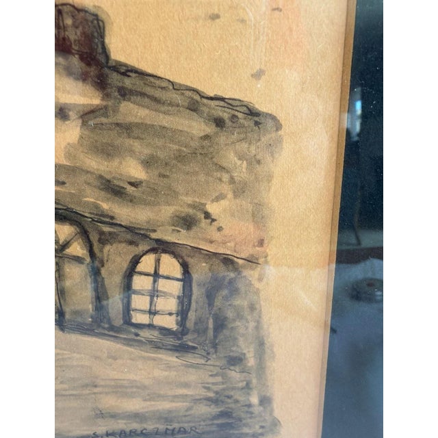 1960s 1960s Simon Karczmar Framed Print Blessing the New Moon Jewish Shtetl Life For Sale - Image 5 of 9