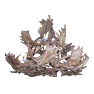1990s Extremely Large Baronial Hunting Lodge Style Moose Antler Horn Chandelier For Sale