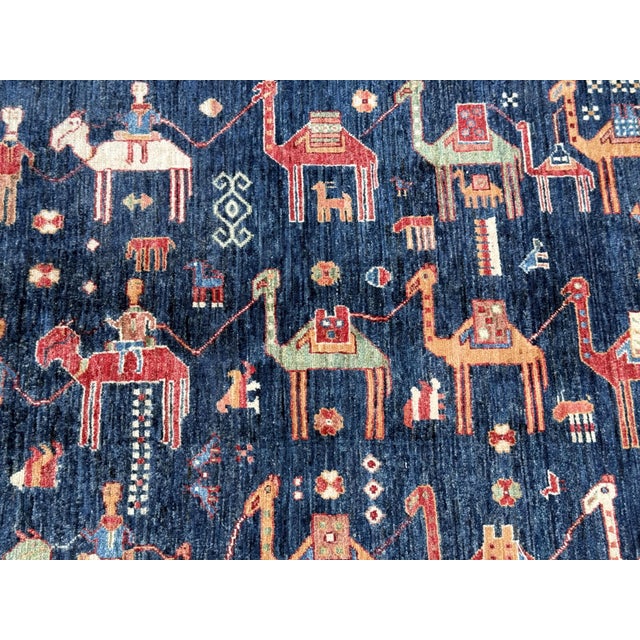 Navy Blue Hand Knotted Camel Caravan Pictorial Tribal Rug, 04'11 X 06'11 For Sale - Image 4 of 10
