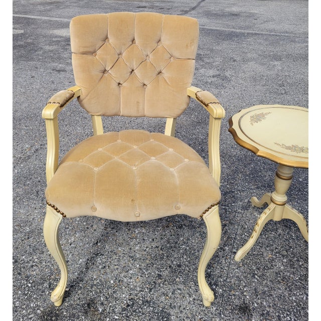 1960s Mid-Century Modern Conversation Set With 2 Tufted Arm Chairs and Painted Table For Sale In Baltimore - Image 6 of 14