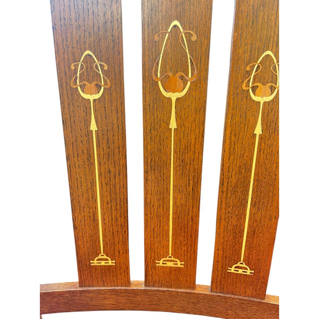 Stickley Rocking Chair Harvey Ellis Collection Mission Arts & Crafts Inlaid Cherry Wood and Leather For Sale In Houston - Image 6 of 9