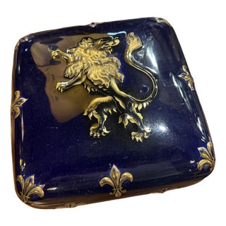 Ceramic Box with Lion and Fleur-De-Lis For Sale