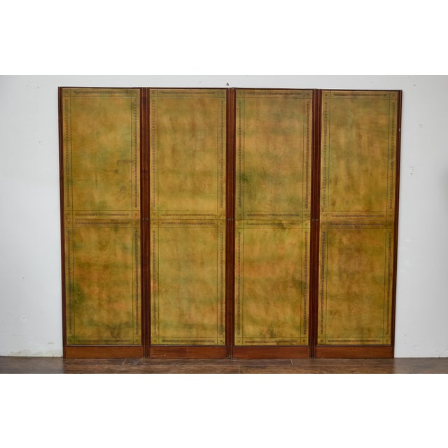 English Antique English Leather Four-Panel Room Divider, Early 1900s Decorative Screen For Sale - Image 3 of 12
