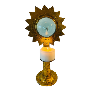 Vintage Handblown Glass Gilt Refraction Metal Candlestick Lamp Sunbrust Corona Detail