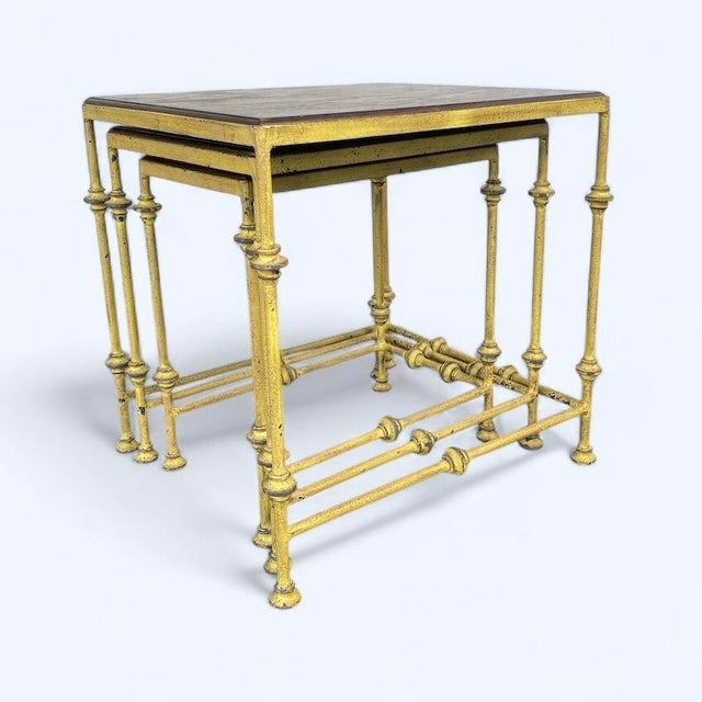 Early 20th Century Italian Hand Forged Wrought Iron and Oak Nesting Tables - Set of 3 For Sale - Image 4 of 12