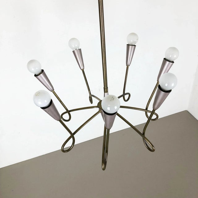 Large Italian Brass Hanging Chandelier Light Sconces in the Style of Stilnovo, 1950s For Sale - Image 13 of 18