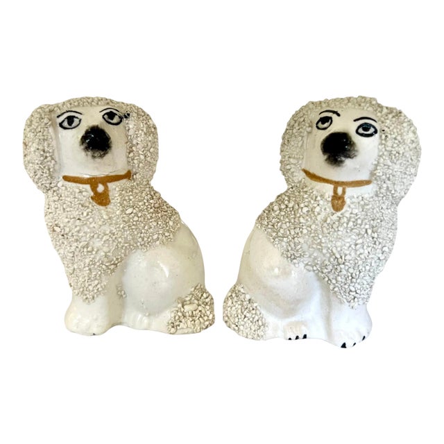Pair of Miniature English Staffordshire Poodle Figurines, 1950s, 3ʺ Tall For Sale