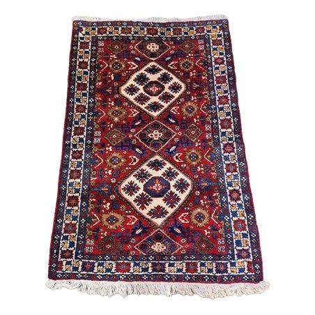 Vintage Hand-Knotted Yalameh Wool Rug For Sale