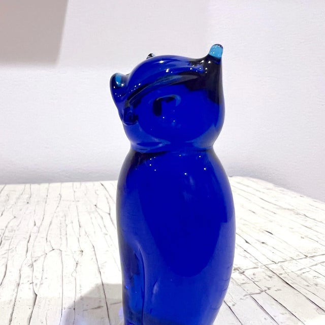 Viking Glass Company Vintage Cobalt Blue Glass Owl For Sale - Image 4 of 8