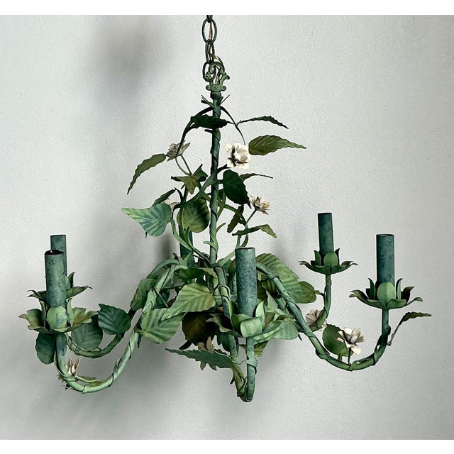 Mid 20th Century Vintage Regency Tole Rose Chandelier For Sale - Image 5 of 12