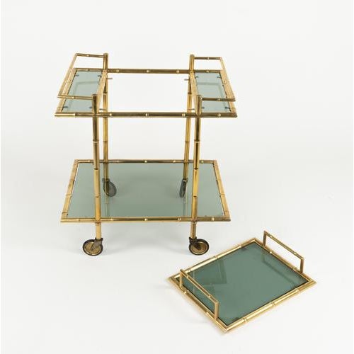 Mid-Century Serving Bar Cart in Brass and Glass in the style of Maison Baguès, Italy, 1960s For Sale - Image 13 of 16