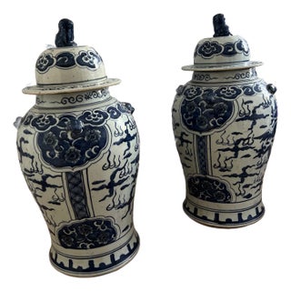 Chinese Blue and White Porcelain Ginger Jars - a Pair For Sale
