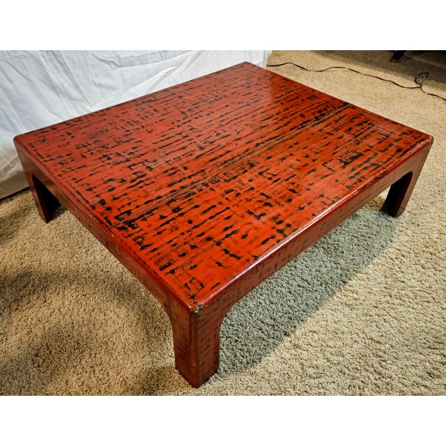 1920s Japanese Red Negora Lacquered Low Square Coffee Table For Sale - Image 4 of 9