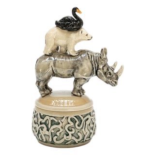 Ron Carlson, "Lidded Container With Triple Handle of Rhino, Bear and Duck" 2026 For Sale