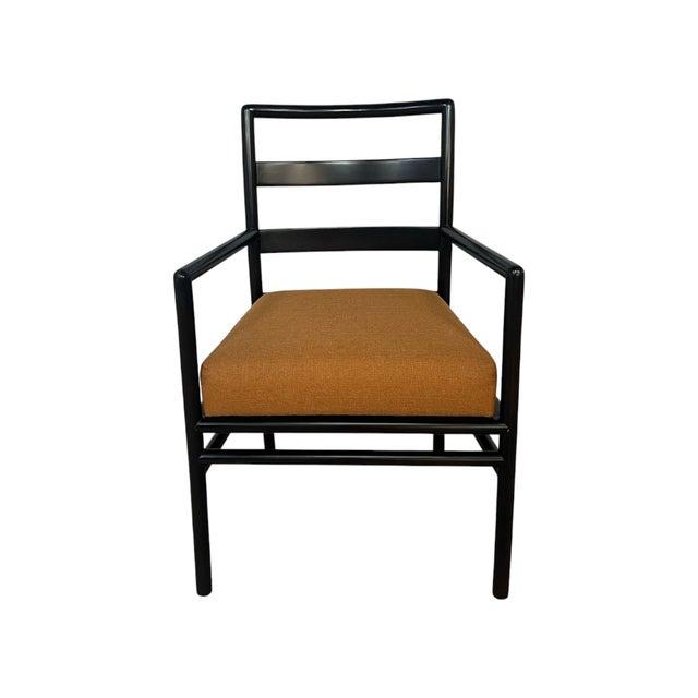 Mid-Century Modern Black Lacquer Dining Chairs in Orange Upholstery Attributed to t.h. Robsjohn-Gibbings for Widdicomb For Sale - Image 3 of 14
