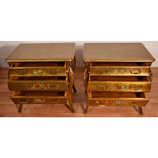 1940 French Style Gold Leaf Fruit Wood Nightstands Bedside Tables For Sale - Image 13 of 18