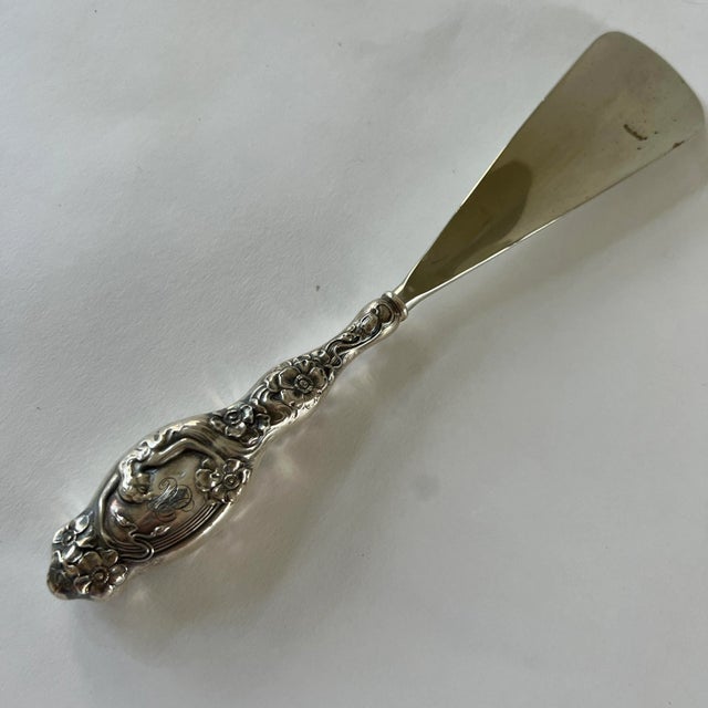 Antique Repoussé Sterling Silver Shoe Horn For Sale - Image 4 of 13