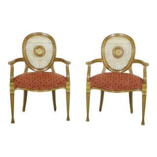 Pair Italian Made Adam Style Cane Back Armchairs For Sale