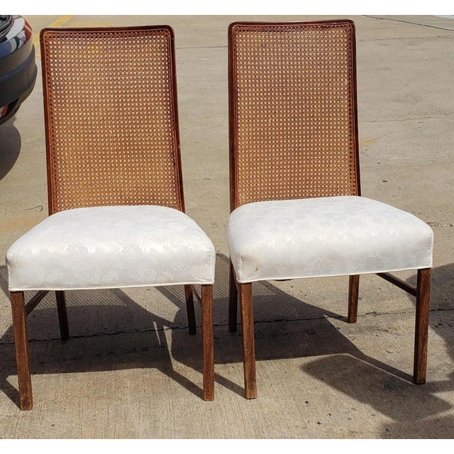 Brown Mid 20th Century Pair of Mid-Century Cane Back Walnut and Upholstered Side Chairs For Sale - Image 8 of 8