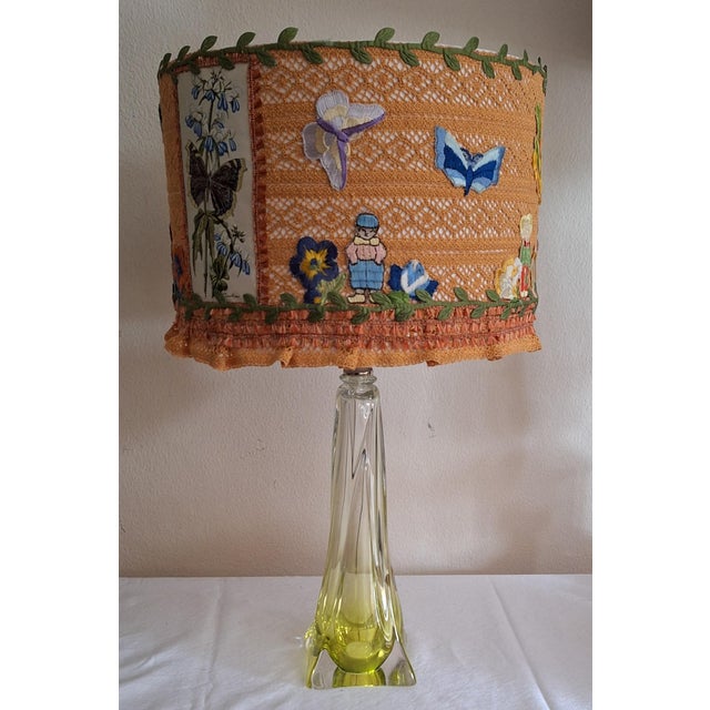 Vintage Table Lamp with Green-Backed Crystal Glass Base from Val St Lambert, 1970s, in Very Good conditions. Designed 1970...