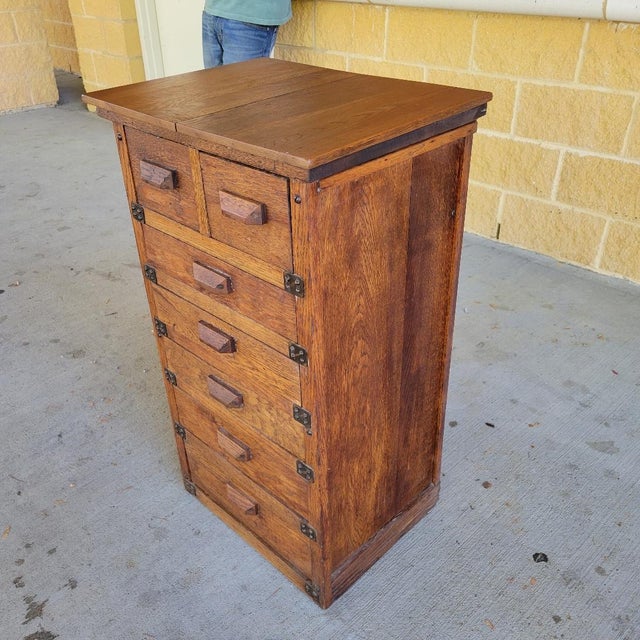 Brown Antique American Arts & Crafts Oak Storage Cabinet, c.1910 For Sale - Image 8 of 9