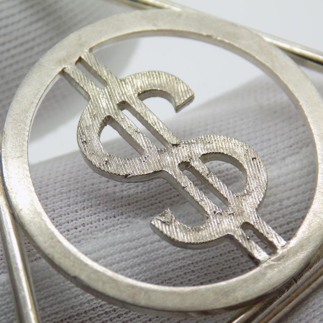 Vintage Italian Handmade Genuine Silver Money Clip With Dollar Symbol For Sale - Image 6 of 8