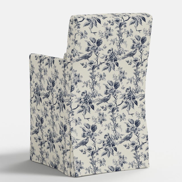 Textile Slipcover for Stoffer Home x Cloth & Company for Lindy Dining Armchair in Bird Toile Navy For Sale - Image 7 of 8