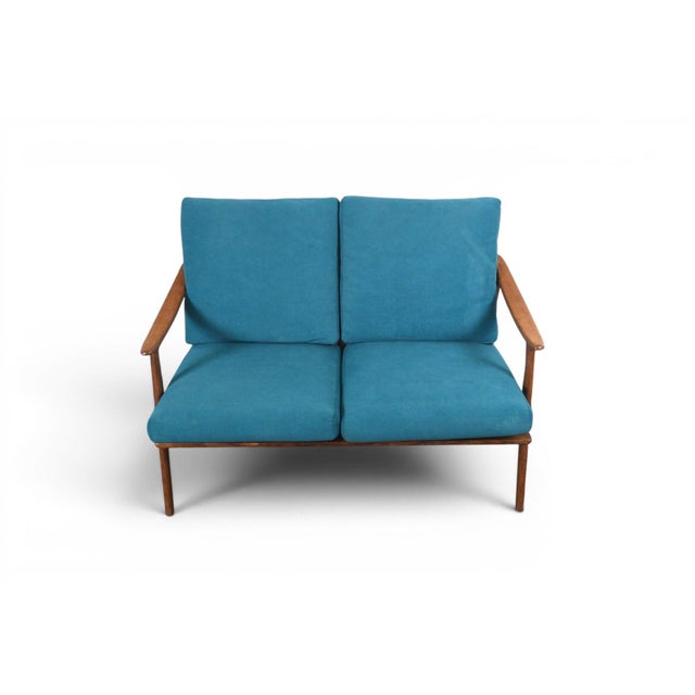 Mid 20th Century 1960s Vintage Teak Framed Loveseat With Jewel Toned Cushions For Sale - Image 5 of 9