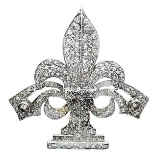Antique Diamond 14k Gold Silver-Topped Fleur De Lis Brooch For Sale