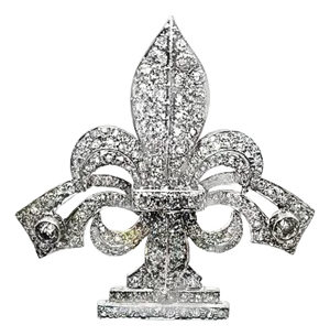 Antique Diamond 14k Gold Silver-Topped Fleur De Lis Brooch