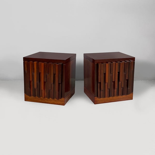 Italian Modern Bedside Tables in Dark Wood, 1970s, Set of 2 For Sale - Image 16 of 16