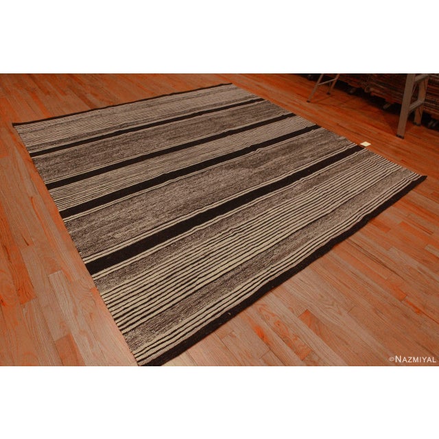 A Decorative Simplistic Grey Black Modern Flatweave Square Shape Room Size Kilim Rug, Country of Origin: Central Asia,...