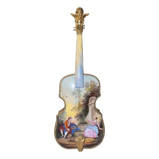 Rare 19th Century Austrian Enameled Violin Music Box For Sale