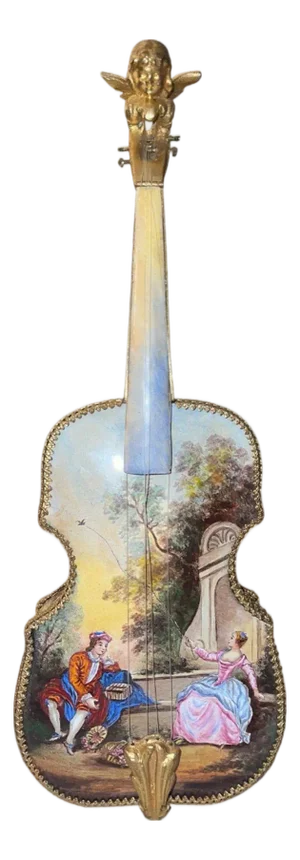 Rare 19th Century Austrian Enameled Violin Music Box