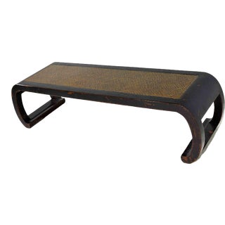 Vintage Asian Rustic Rattan Scroll Bench For Sale