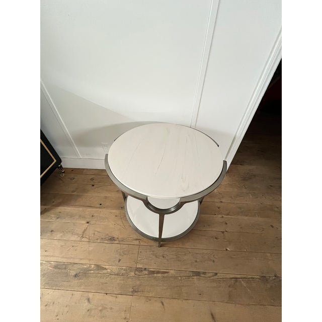 Contemporary Bernhardt Morello Faux Marble & Steel Side Table For Sale - Image 3 of 6