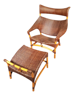 Set of Lounge Chair and Ottoman in Rattan and Bamboo from Yuzuru Yamakawa