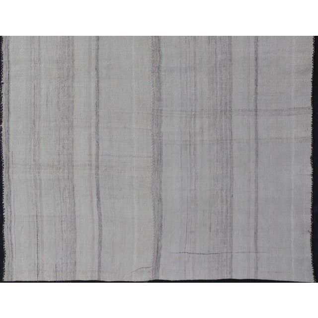 Contemporary Mid 20th Century Stripe Design Turkish Vintage Kilim Rug in Shades of Ivory Cream and Taupe For Sale - Image 3 of 12