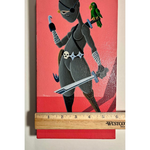 Textile Original Acrylic on Canvas Painting by California Artist Tezber Signed 12" X 6" For Sale - Image 7 of 7