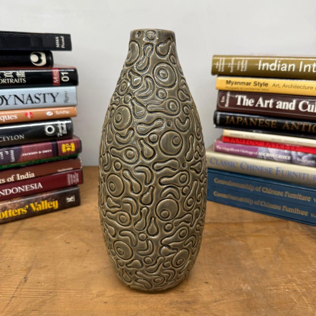 Warm Olive-Taupe Ceramic Vase with Organic Abstract Pattern For Sale In New York - Image 6 of 9