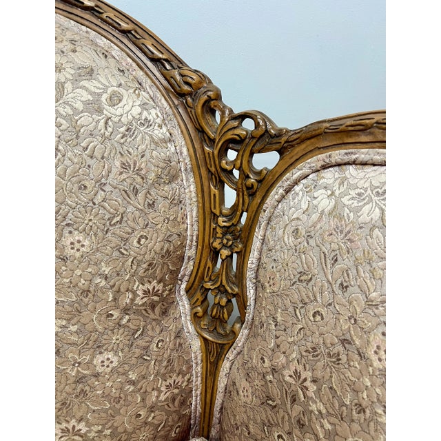 Pink Early 20th Century Louis XV Style Ornately Carved Walnut Lounge Chair For Sale - Image 8 of 10
