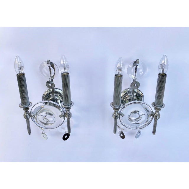 Metal & Glass Wall Lamps by Gaetano Sciolari, Italy, 1970s, Set of 2 For Sale - Image 3 of 8