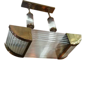 Vintage Art Deco Skyscraper Rod Ship Light Chandelier Fixture in Brass & Glass