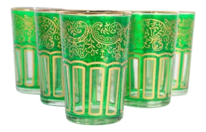 Moroccan Moorish Green and Gold Glasses - Set of 6