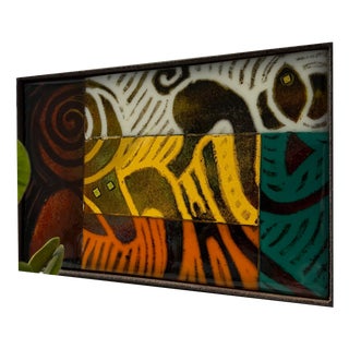 Glass Relief in an Iron Frame, 1970s For Sale